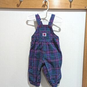 Vtg 90s Oshkosh Bgosh Overalls Girls Sz 18m Purple Plaid Classic Staple